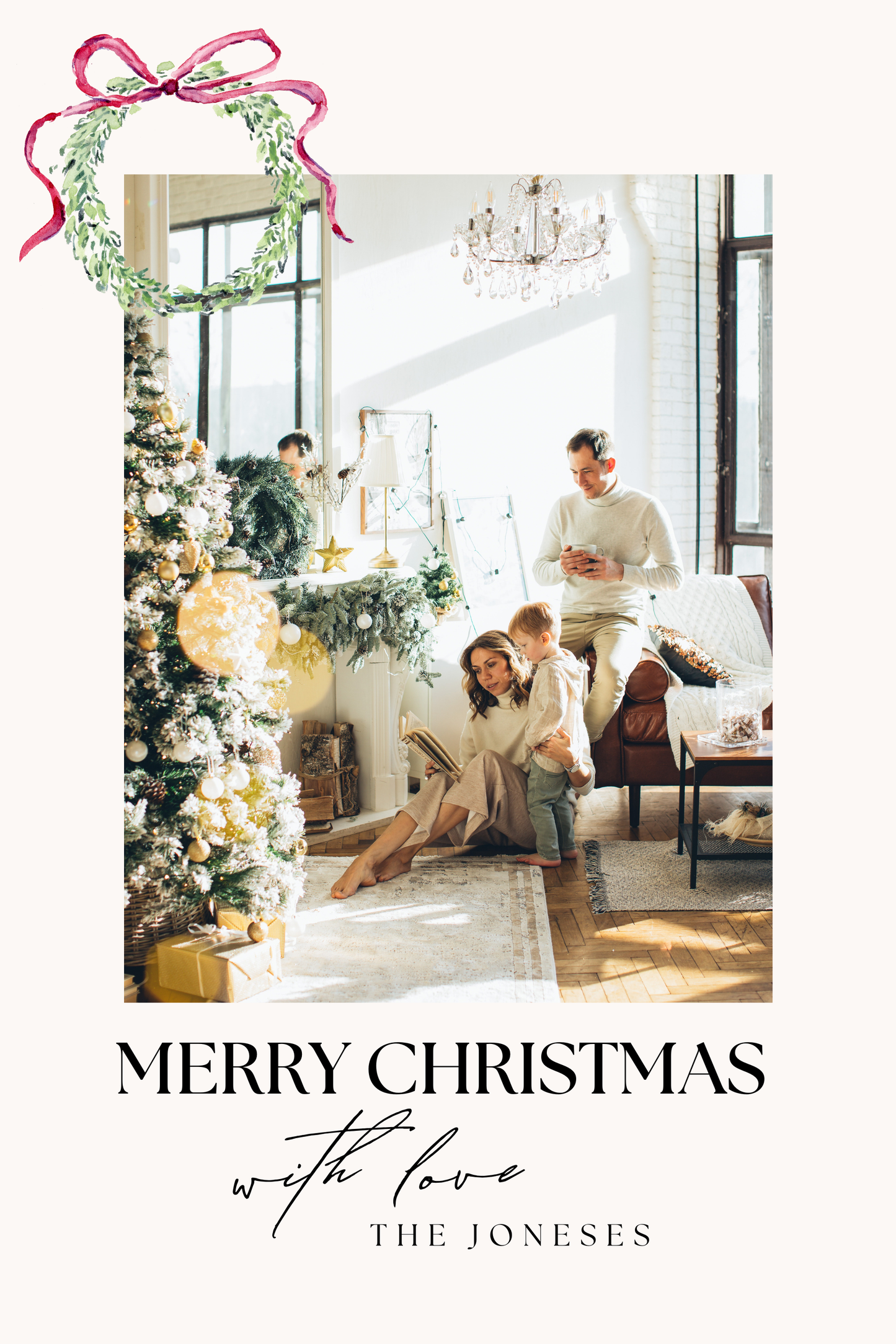 Holiday Wreath Christmas Card Editable Template