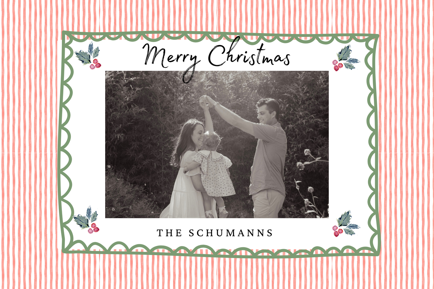 Merry Little Stripes Christmas Card Editable Template