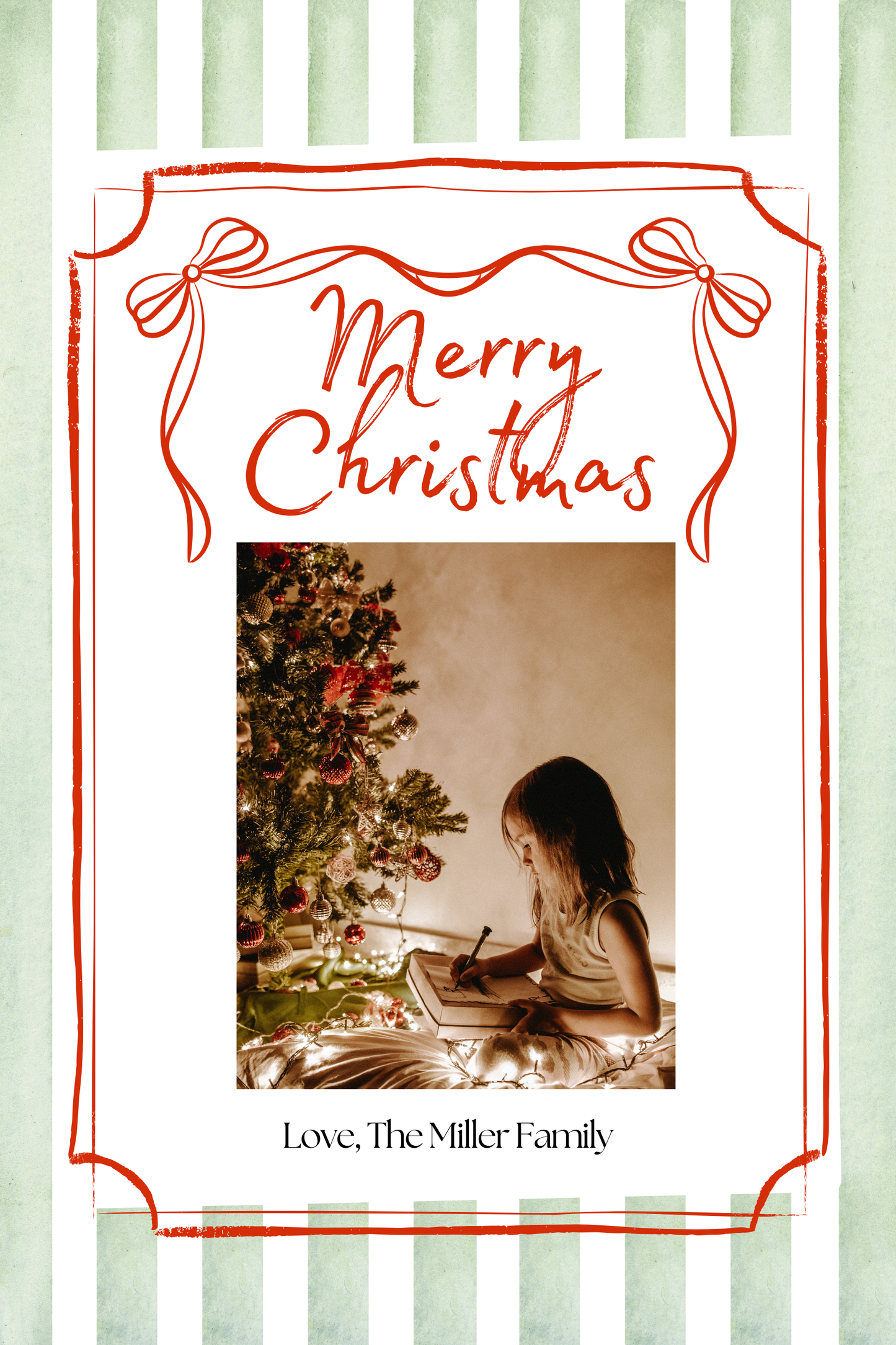 Stripes and Bows Christmas Card Editable Template