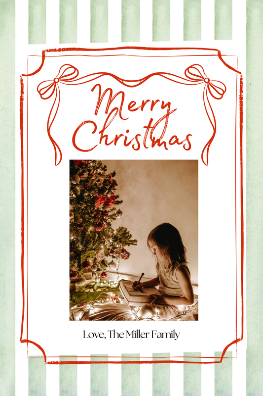 Stripes and Bows Christmas Card Editable Template